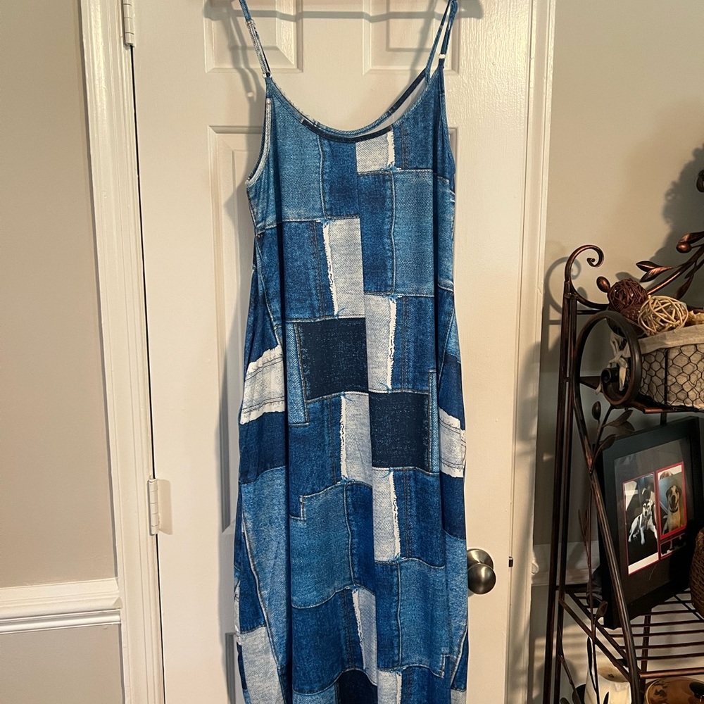 NWOT Blue Patchwork Maxi Dress